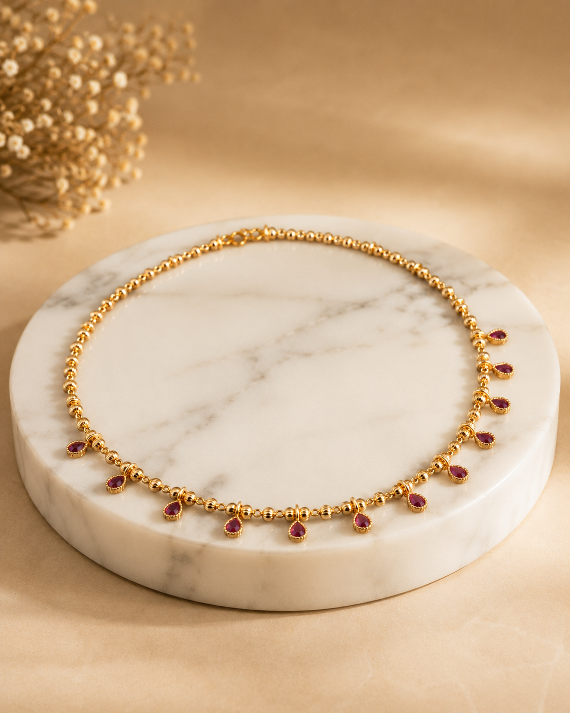 Belliza Jewells Ruby Drop Gold Necklace