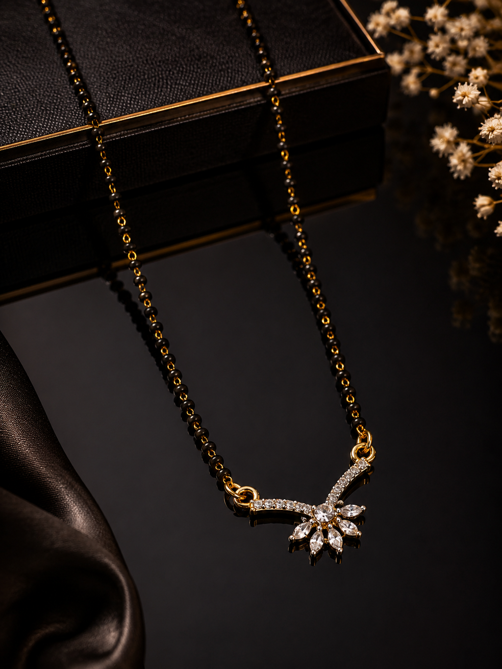 Belliza Jewels Floral Sparkle Gold Plated Mangalsutra