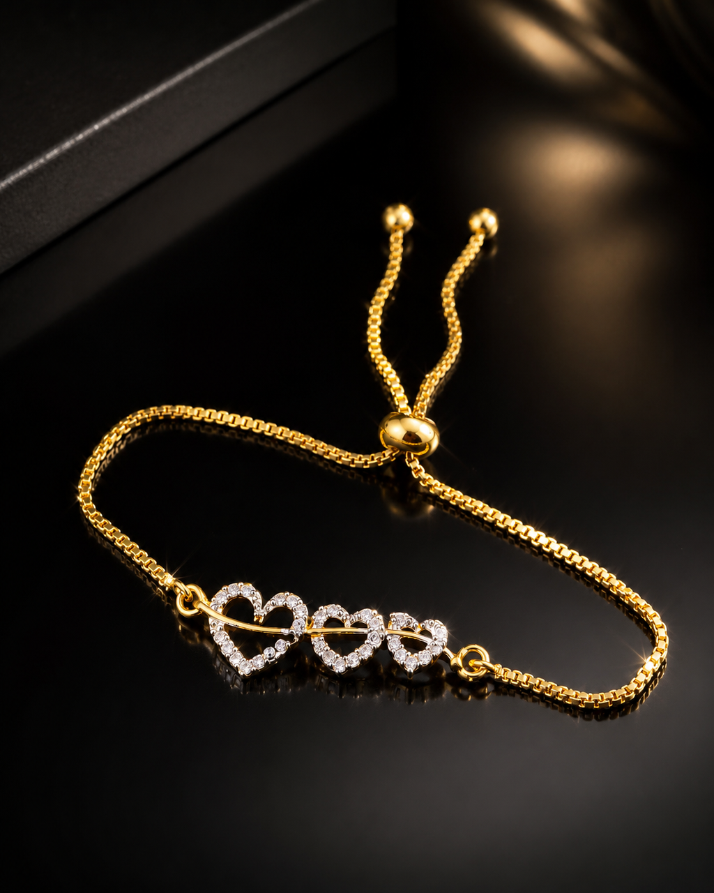 Belliza Jewells Triple Heart Crystal Adjustable Bracelet