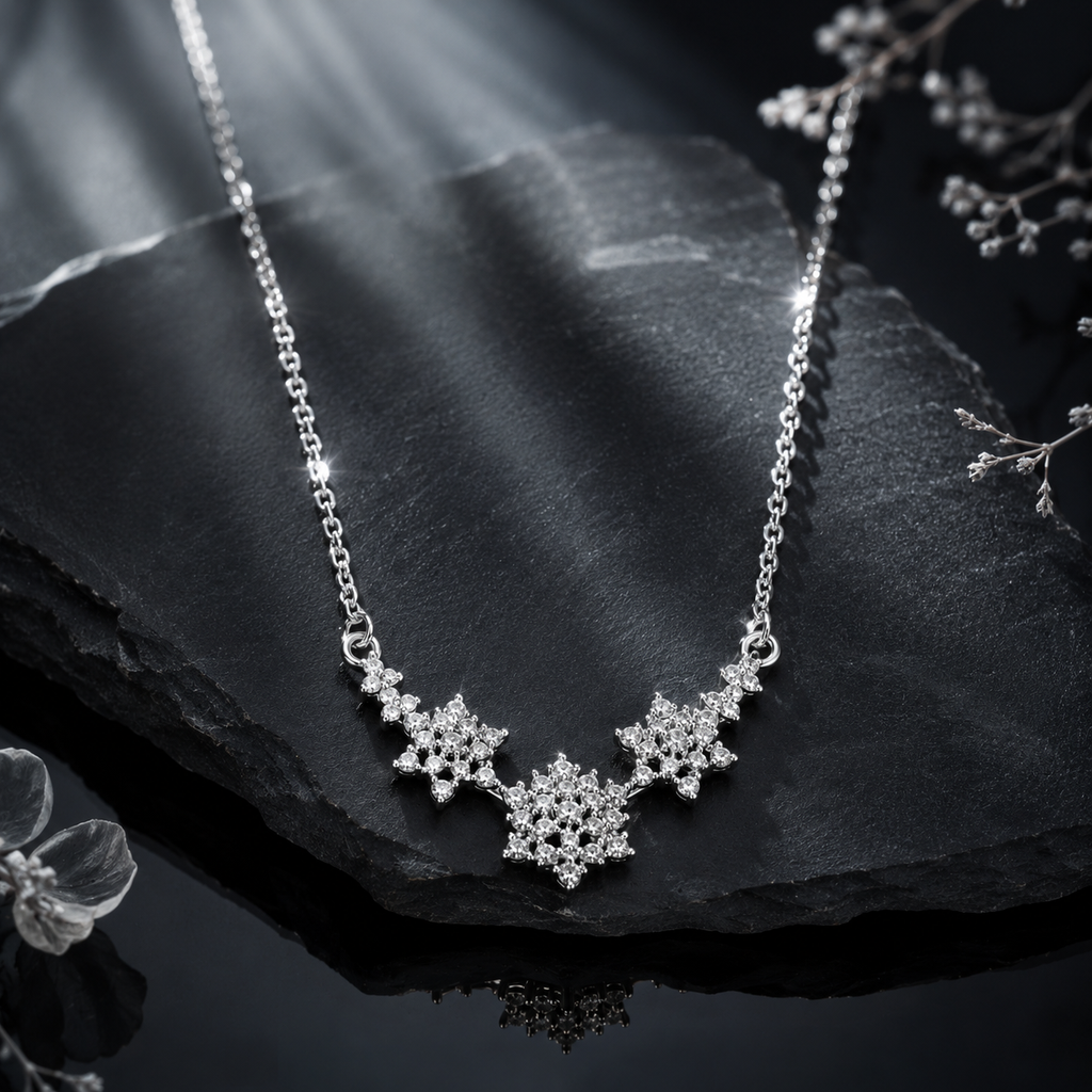 Snowflake Crystal Silver Necklace