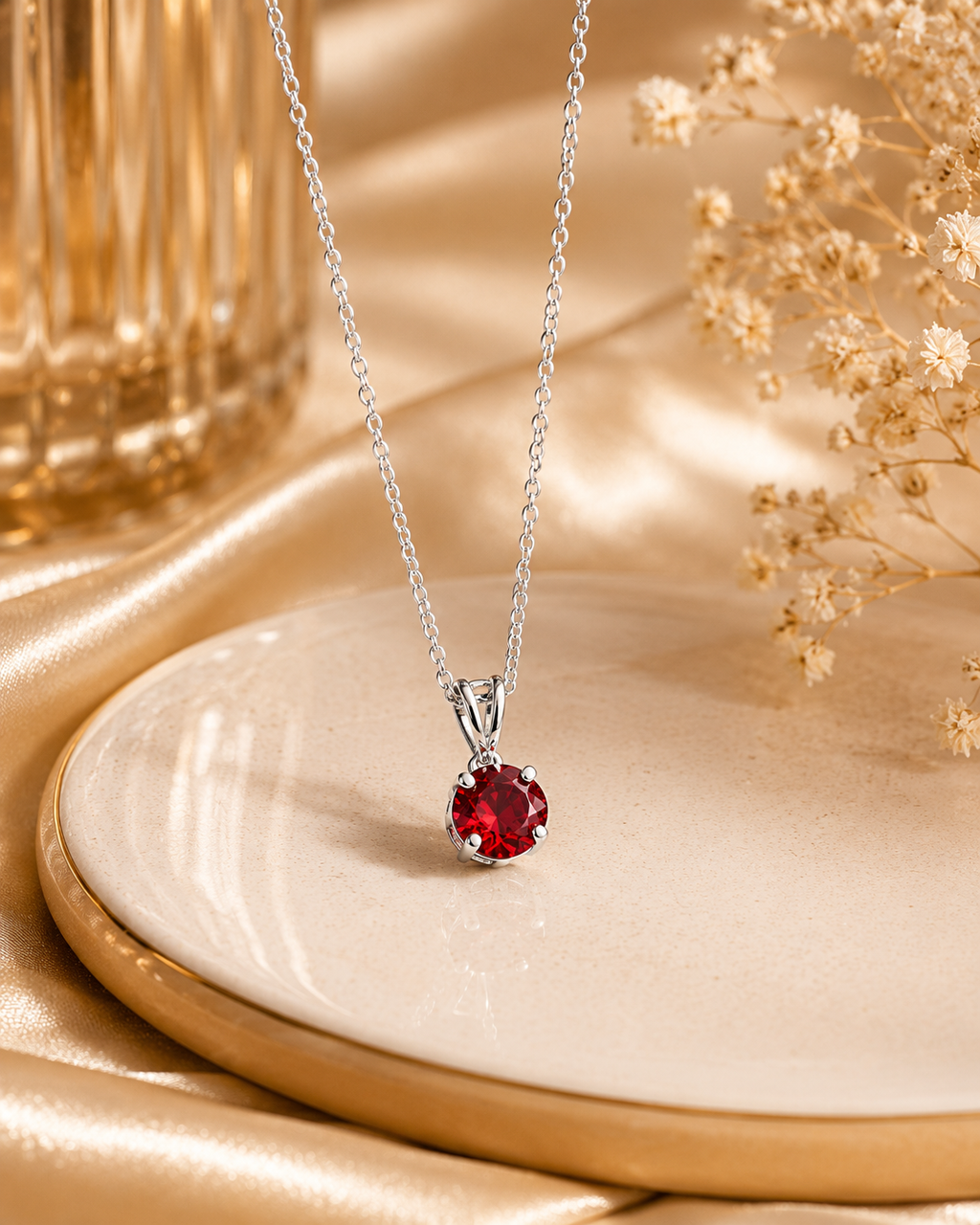 Ruby Spark Silver Pendant Necklace