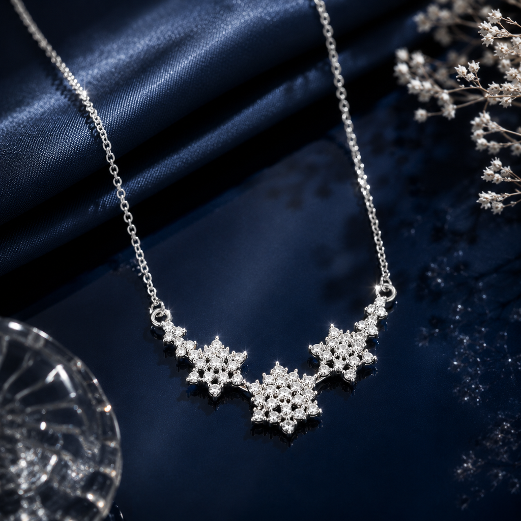 Snowflake Crystal Silver Necklace