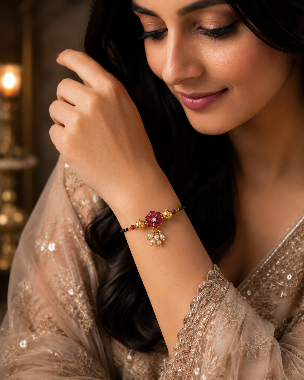 Belliza Jewells Ruby Blossom Mangalsutra Bracelet