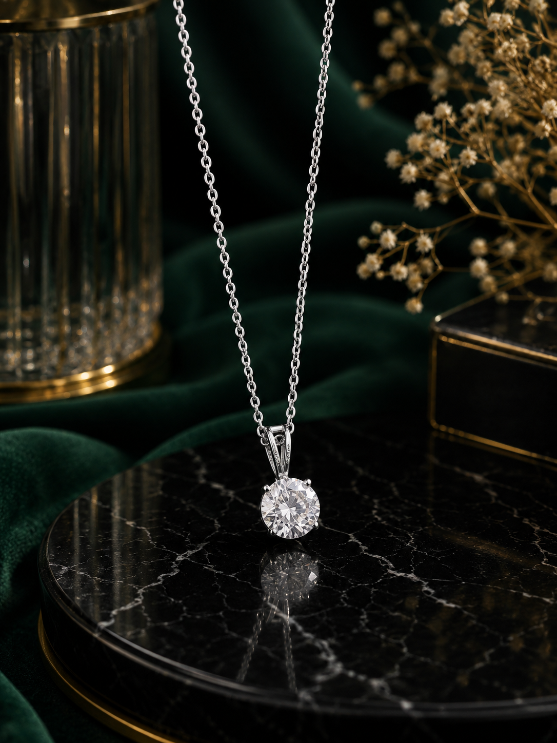 Classic Solitaire Silver Pendant Necklace