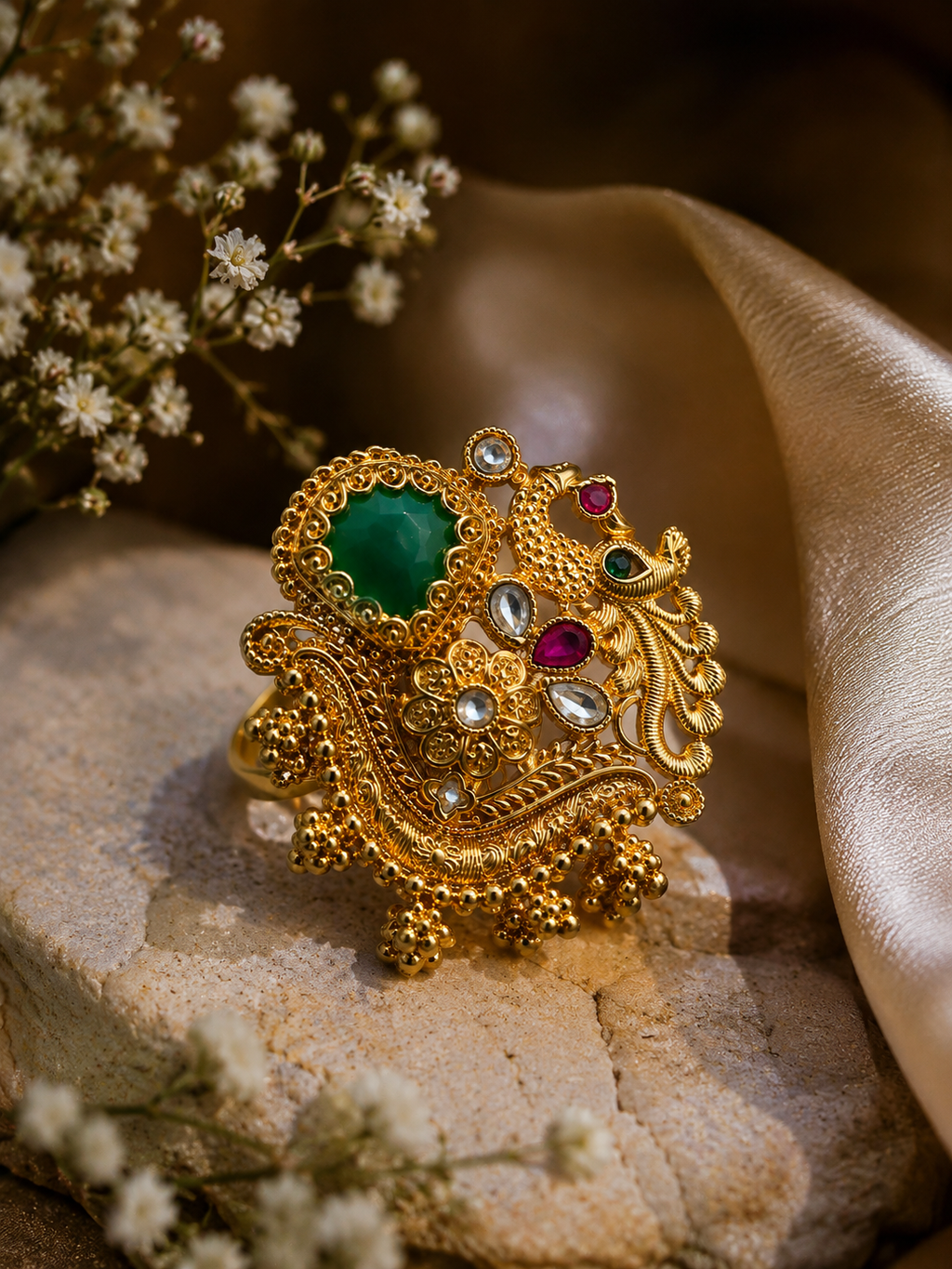 Belliza Jewels Royal Emerald Floral Ring