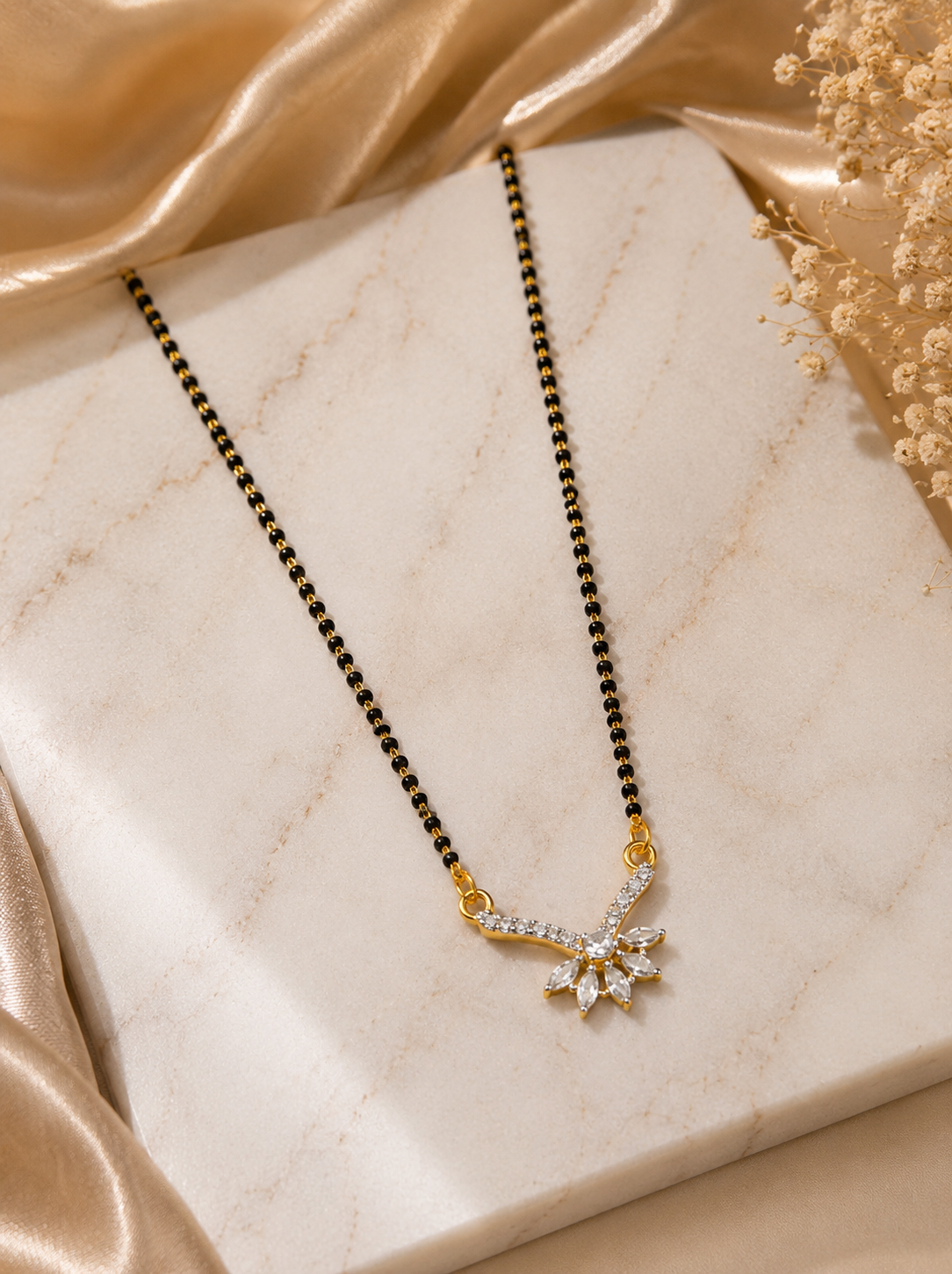 Belliza Jewels Floral Sparkle Gold Plated Mangalsutra