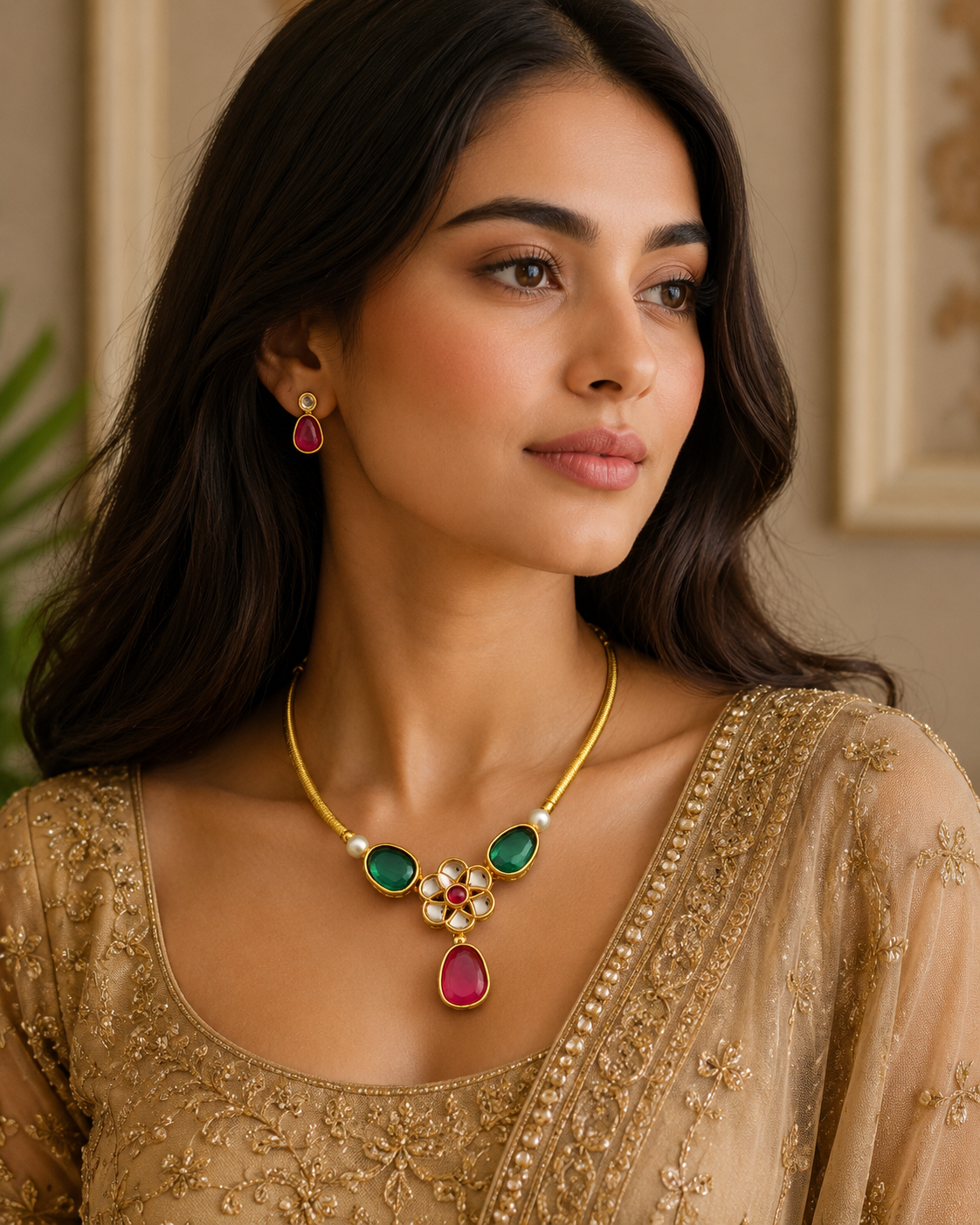 Belliza Jewells Royal Kundan Floral Necklace Set