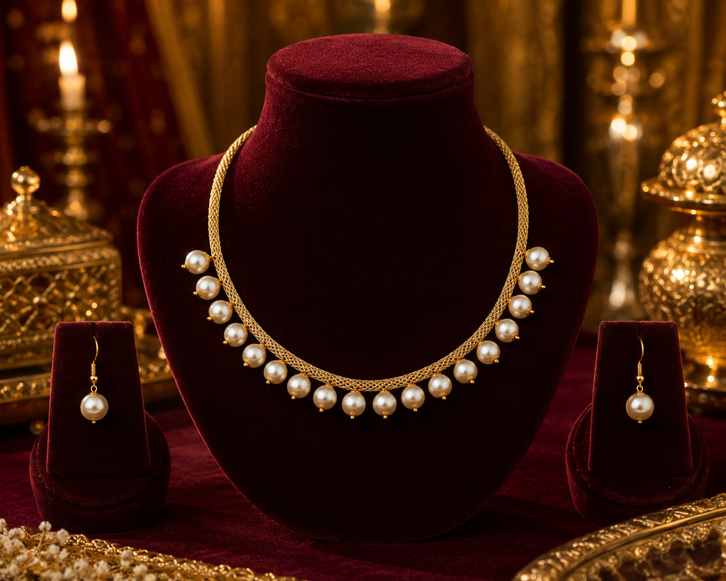 Belliza Jewells Pearl Grace Choker Necklace Set