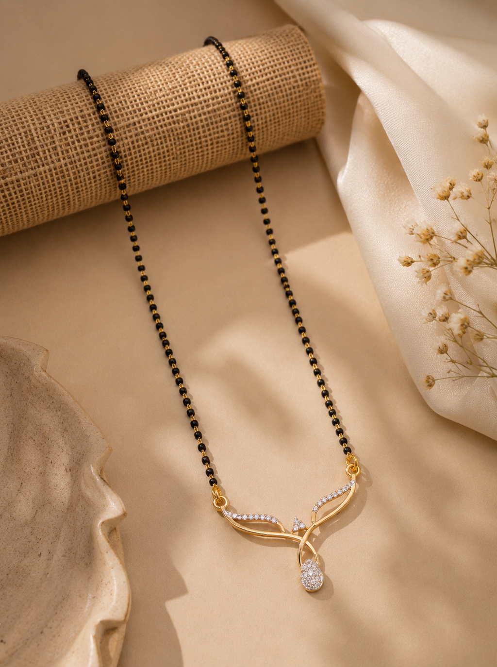 Belliza Jewels Grace Leaf Gold Plated Mangalsutra Necklace
