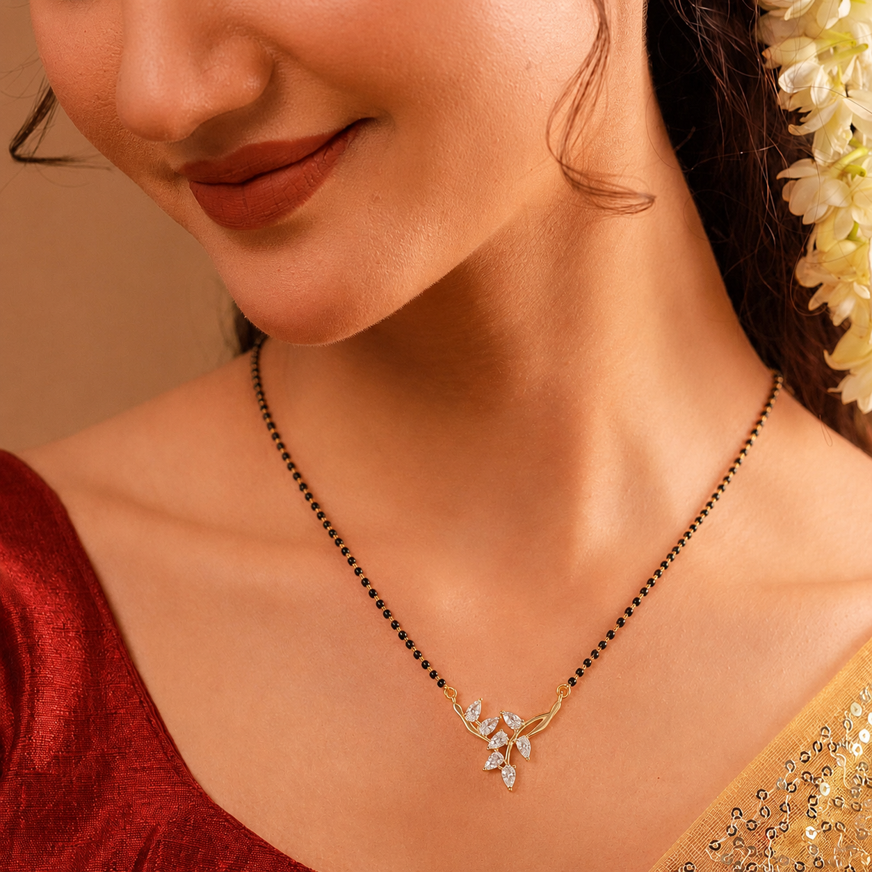 Belliza Jewels Floral Vine Gold Plated Mangalsutra