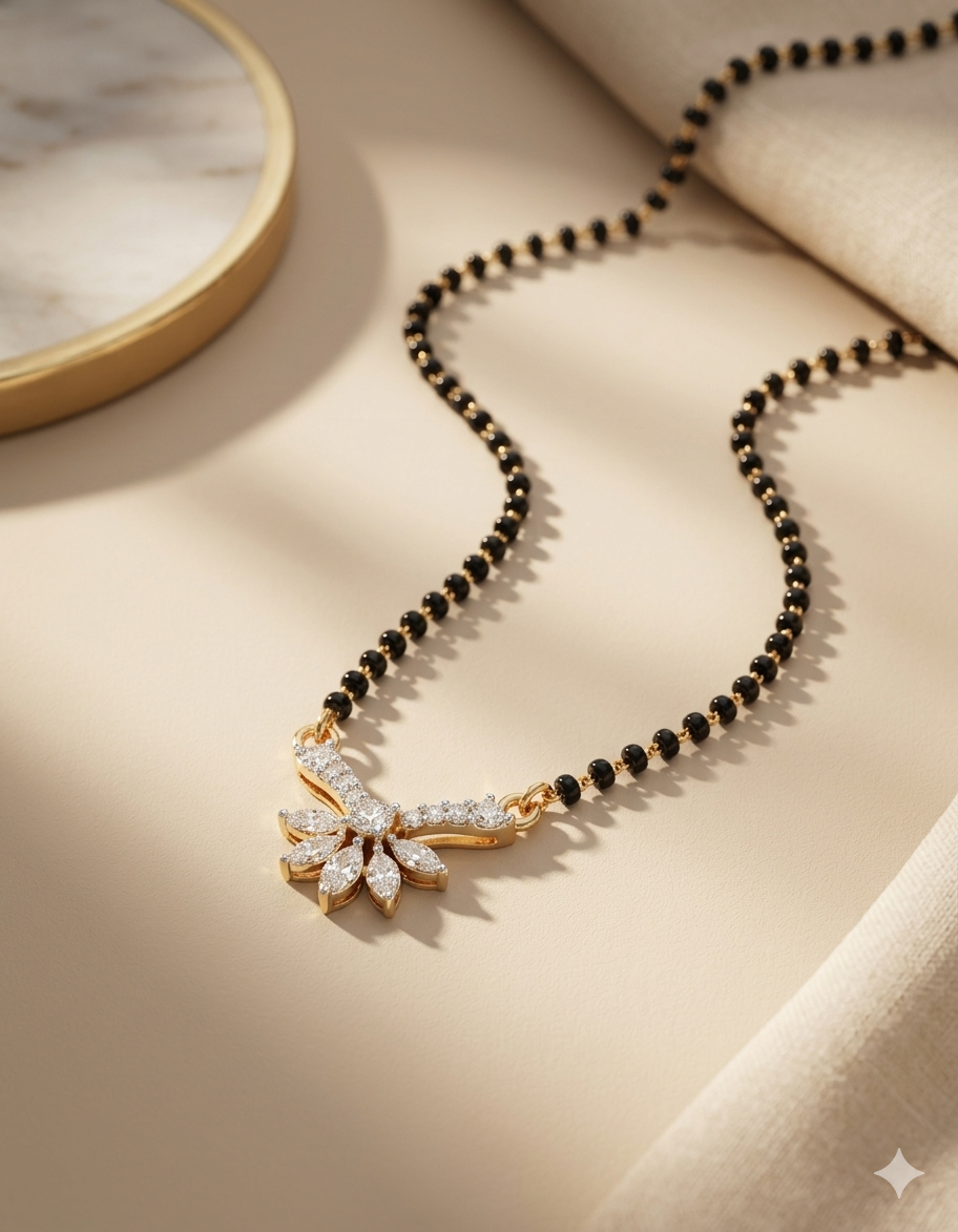 Belliza Jewels Floral Sparkle Gold Plated Mangalsutra