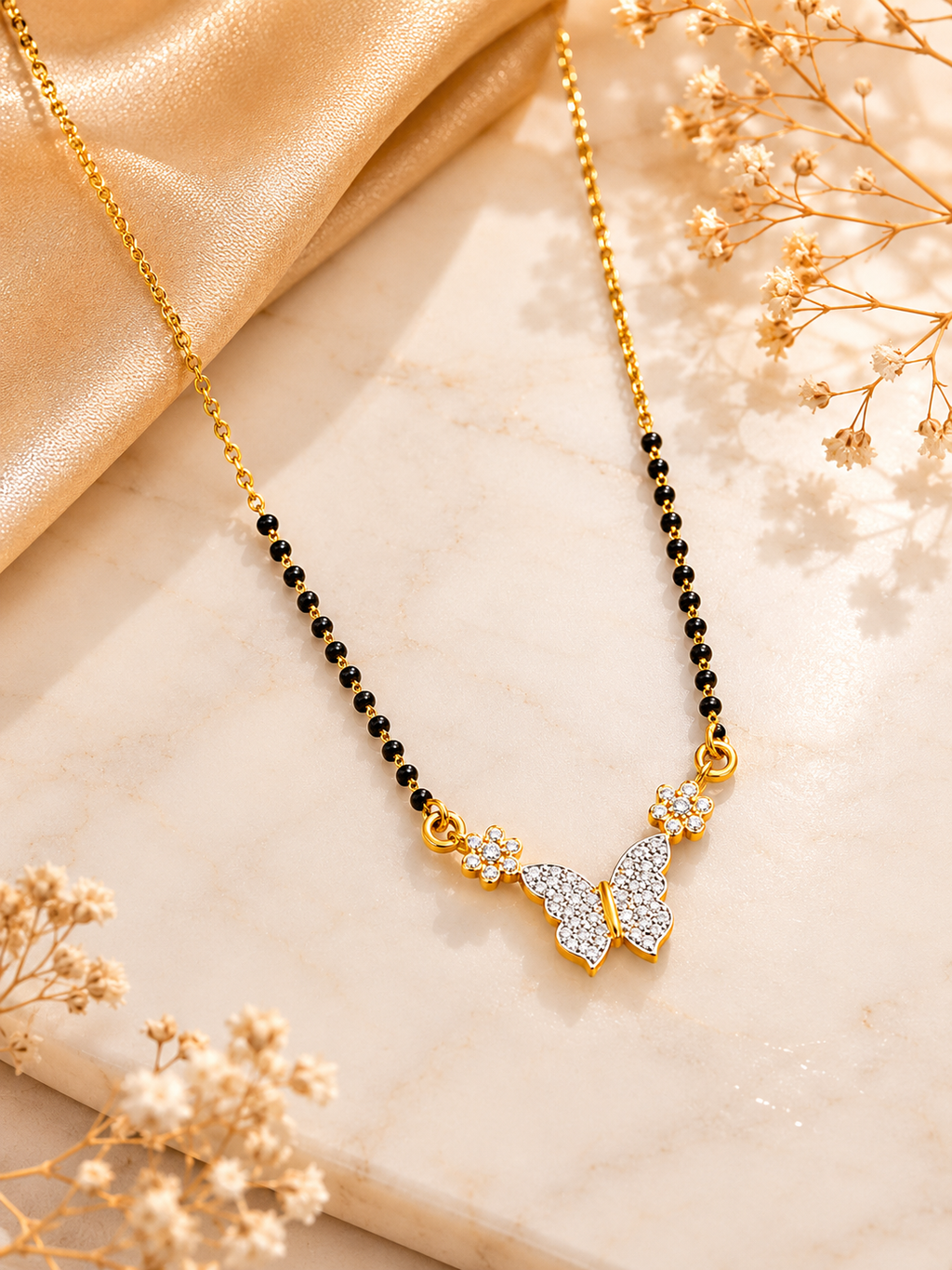 Belliza Jewels Butterfly Sparkle Gold Plated Mangalsutra